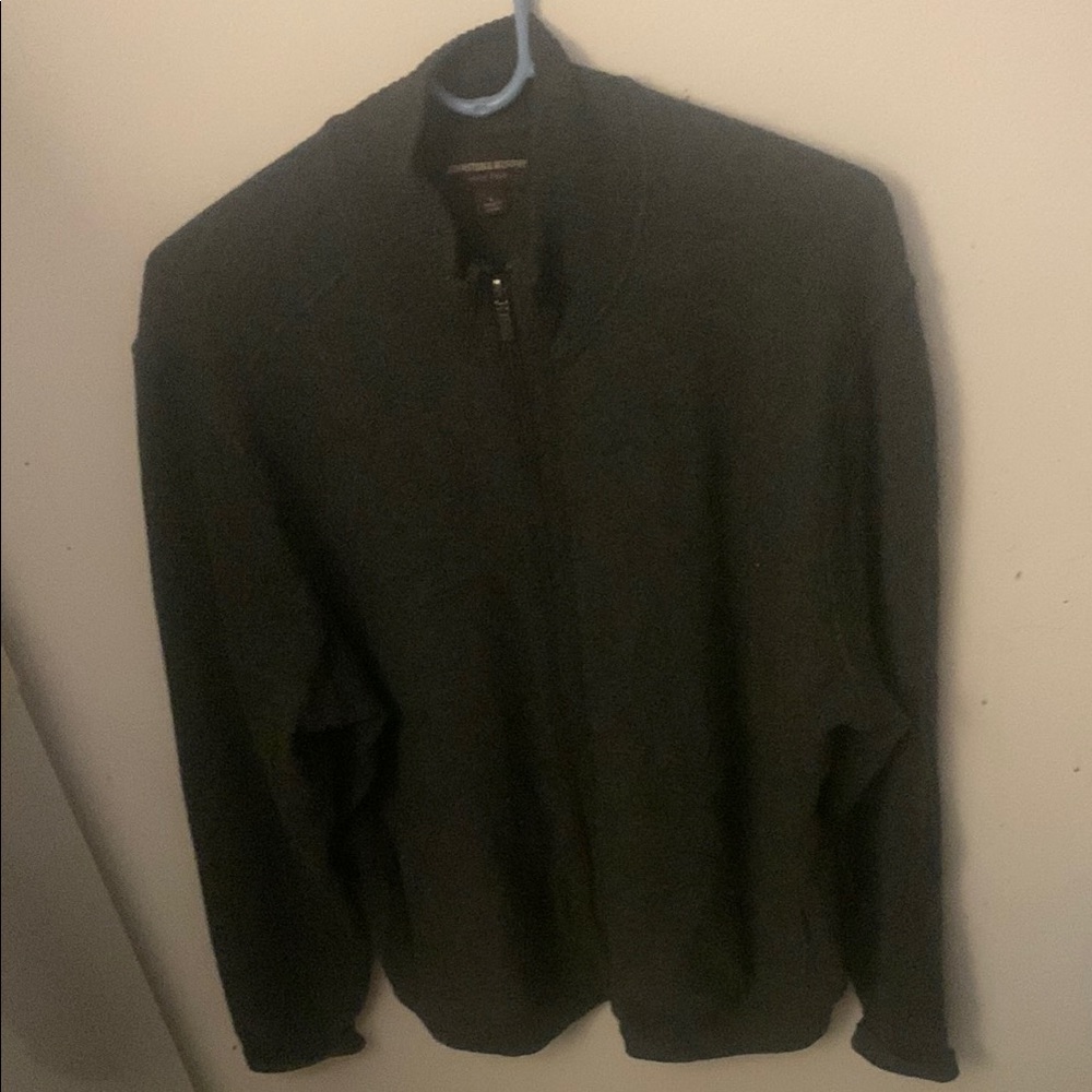 Gorgeous Charcoal Grey Johnston & Murphy full zip lambswool/merino sweater SZ L